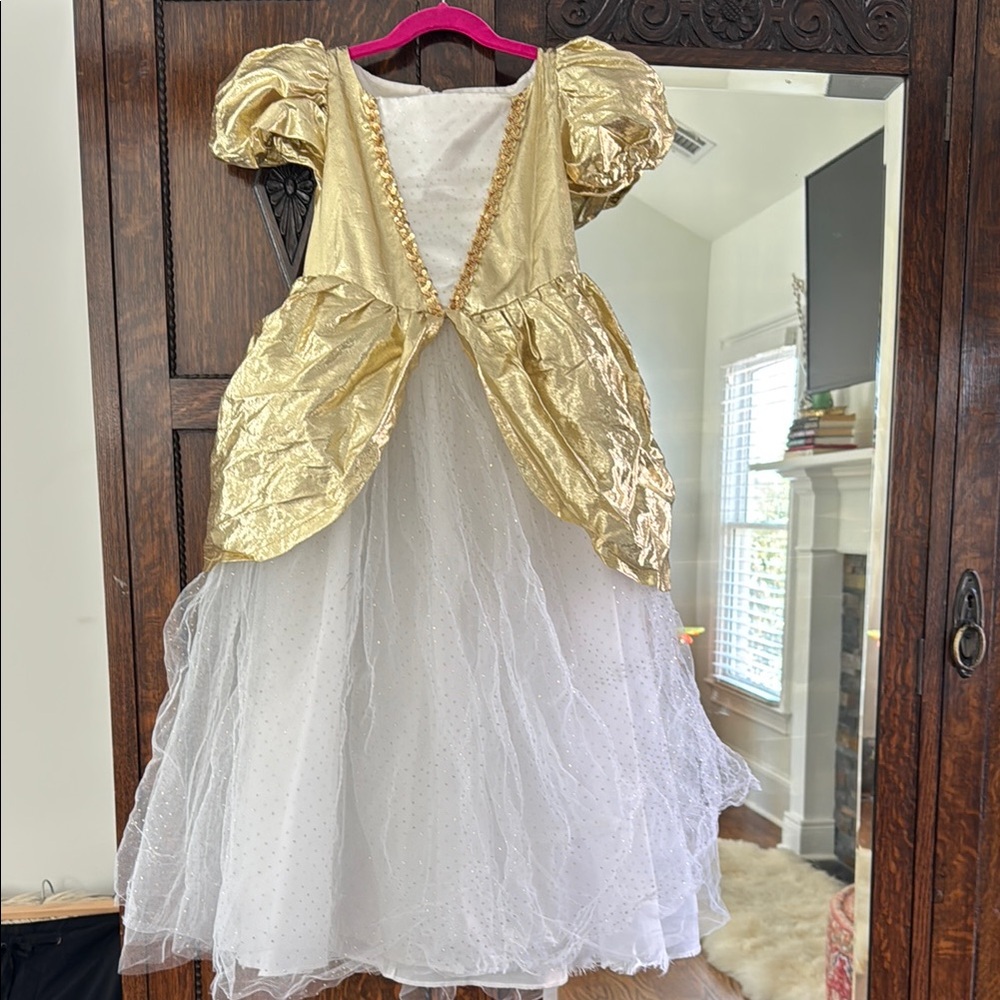 Little Girls Princess Dress with Gold Sleeves and Glitter Skirt
